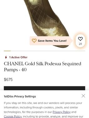 CHANEL Heels Gold Silk Sequin Pumps - Size 9 Size 40 1/2